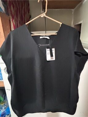 Alexander Wang Black V-Neck Cap Sleeve Blouse